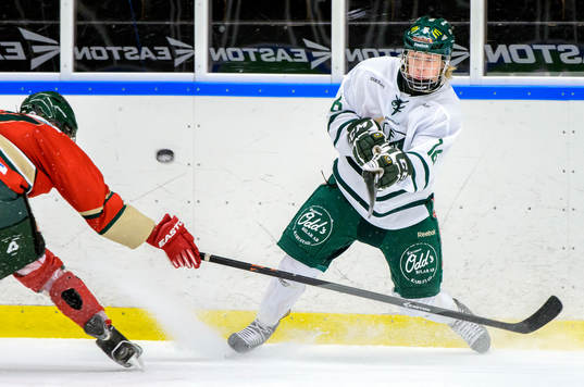 Färjestads Rasmus Asplund skjuter pucken